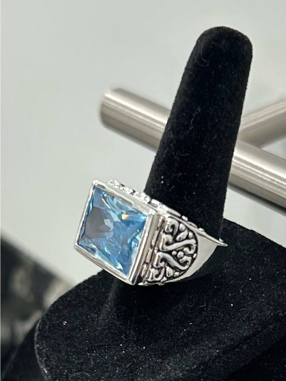 Barse Sterling Silver Ring with Light Blue Rectangular Gemstone - Picture 2 of 8